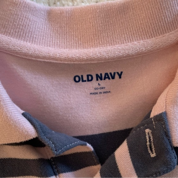 Old Navy Pink and Navy Striped Polo Shirt - Picture 2 of 4